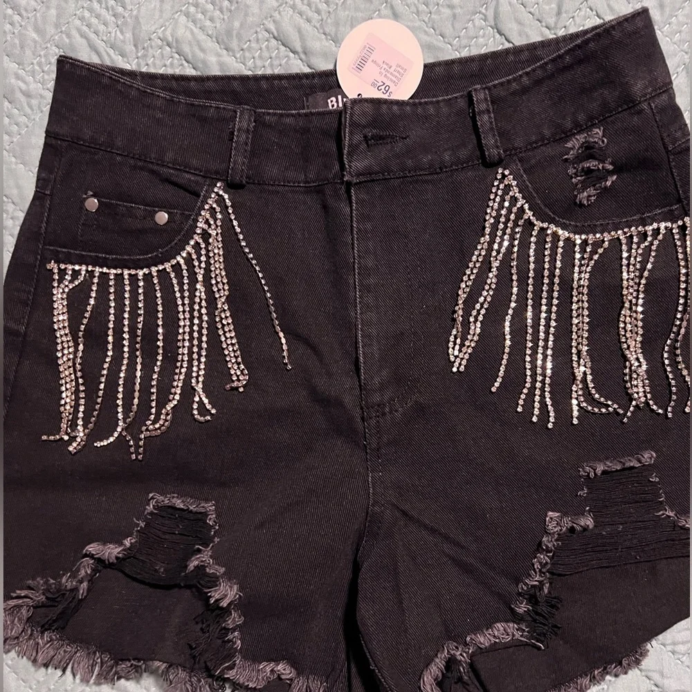 Rhinestone High Waisted Shorts - Picture 2 of 4